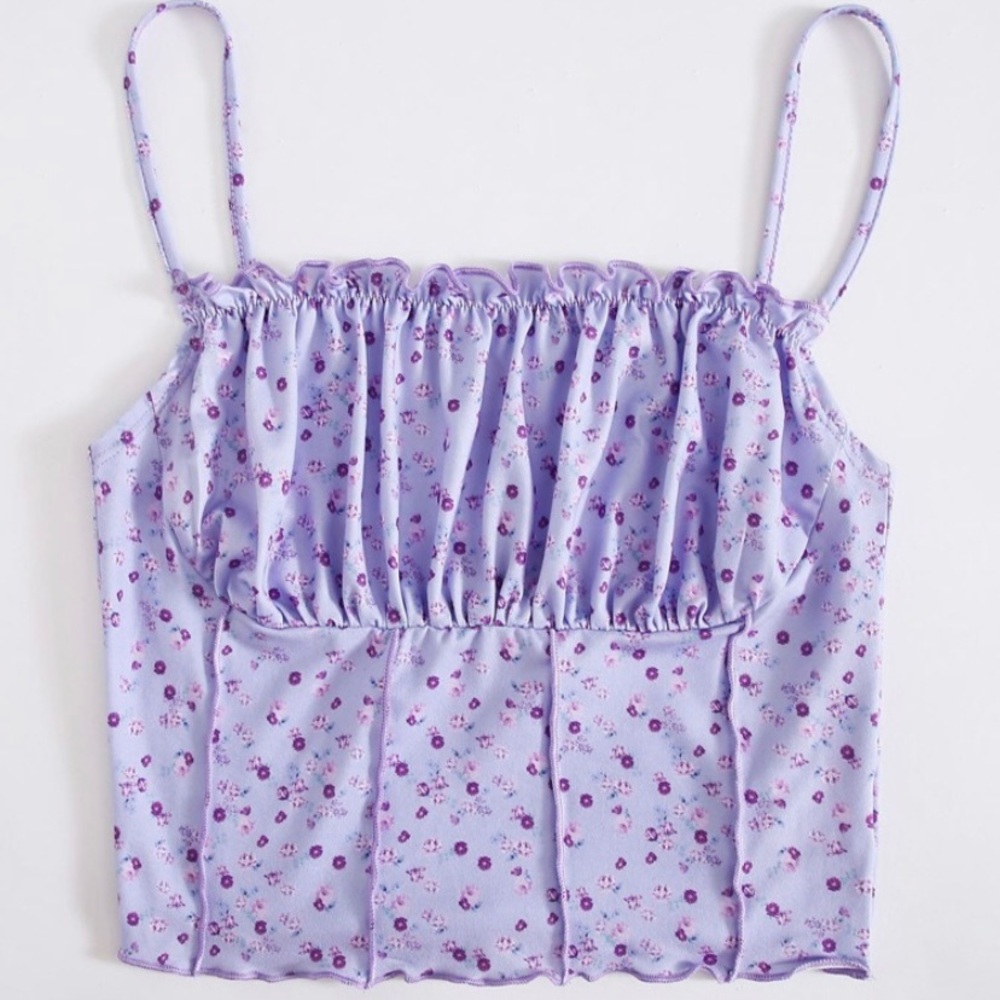 SHEIN Ruched Bust Frill Trim Seam Front Cami Top XS Girls